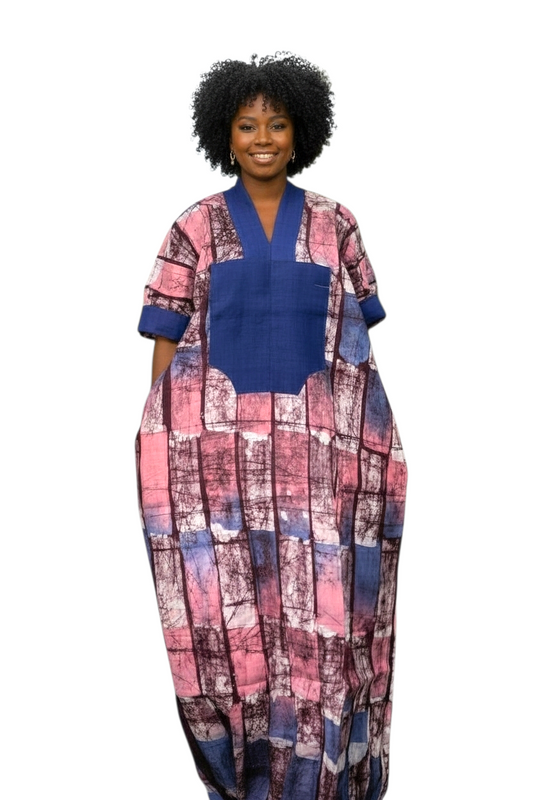 Facia Rich Aunty Brocade Adire Kaftan | African Maxi Dress