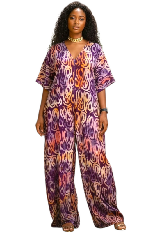 ZURI Adire Jumpsuit – Handmade African Statement Piece-Size 16/18-Print E