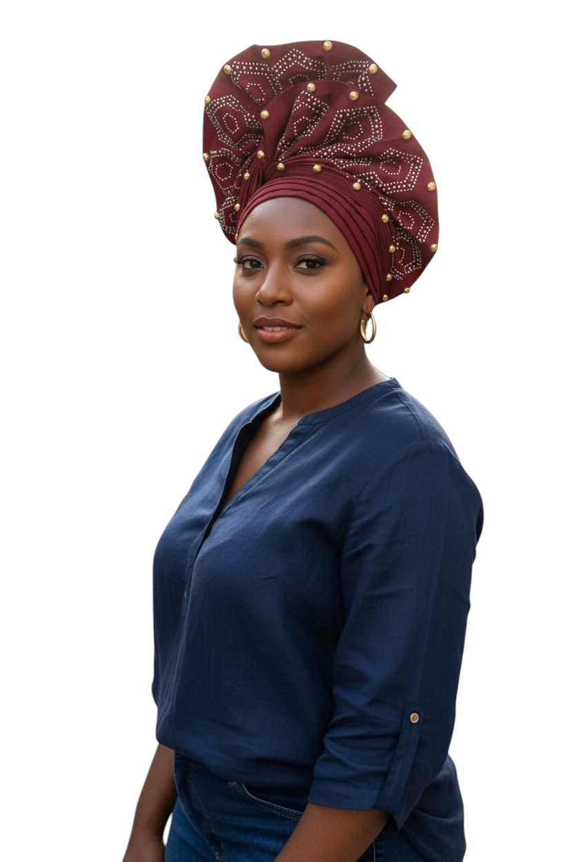 Pretied Turban- Luxury Nigerian Aso Oke Headtie Already Made African Headtie Women Headbands Head Wrap Turban Cap Auto Gele Headties Femme Headscarf Headgear Sewing Fabric For Party