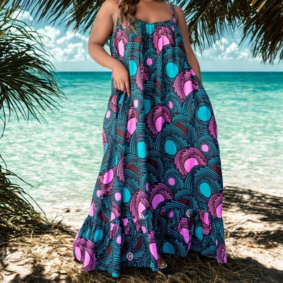 Kaibeh's African Print Maxi Dress Collection- Size:One Size Fits L - 2XL