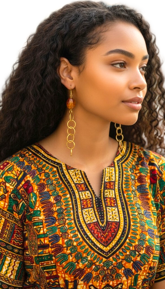 AMARA SUNSTONE CHAIN BRASS EARRINGS