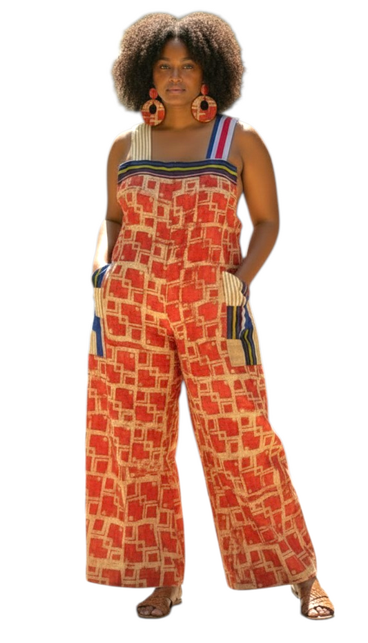 Adeola Luxe Adire Jumpsuit – Handmade Nigerian Adire & Asoke Statement Piece