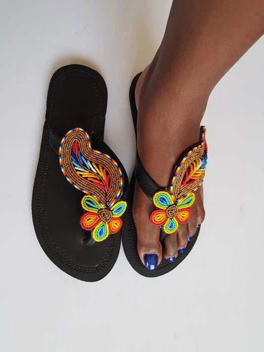 Maasai sandals for women , Summer sandals , Brown leather open shoes