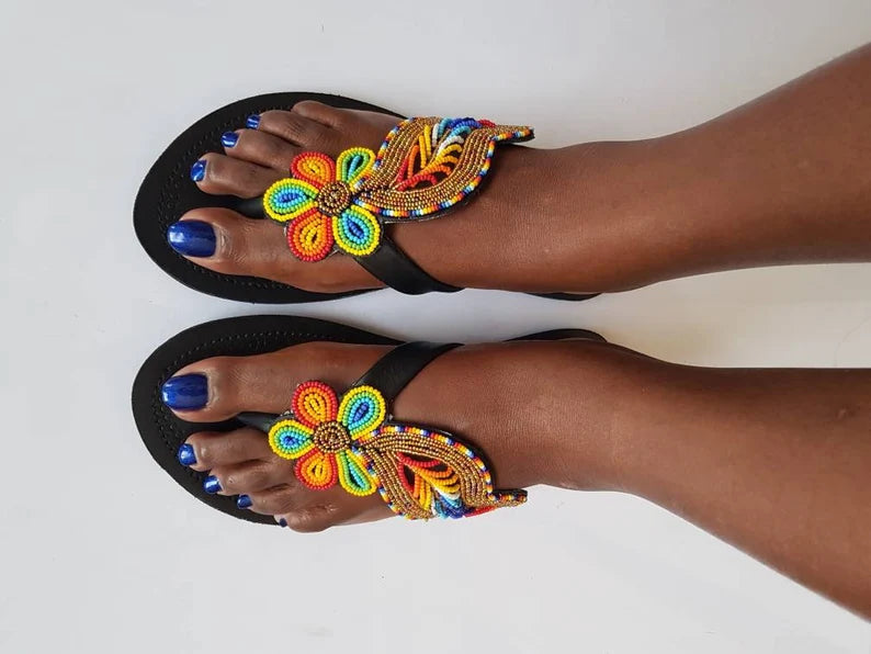 Maasai sandals for women , Summer sandals , Brown leather open shoes