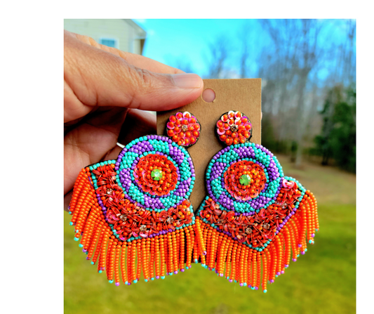 Large Beaded Earrings, Statement Boho Earrings, Native American Beaded Earrings, Long Beaded Earrings, Beaded Statement Earrings, Handmade