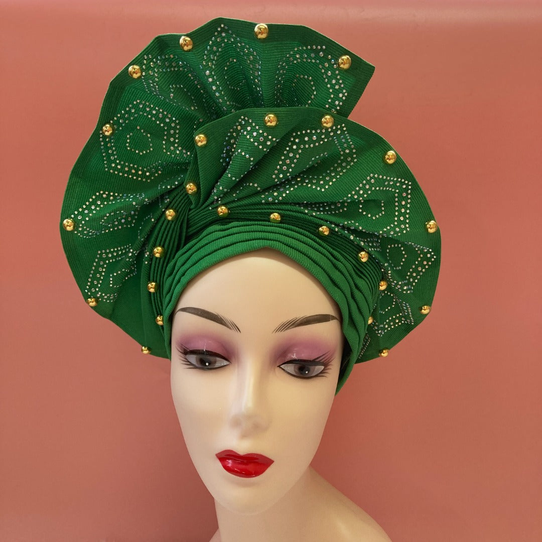 Pretied Turban- Luxury Nigerian Aso Oke Headtie Already Made African Headtie Women Headbands Head Wrap Turban Cap Auto Gele Headties Femme Headscarf Headgear Sewing Fabric For Party