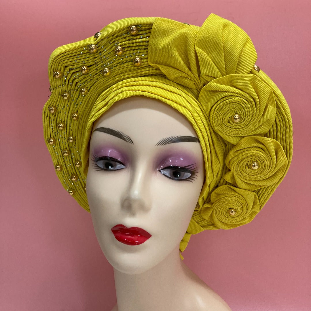 Pretied Turban- Luxury Nigerian Aso Oke Headtie Already Made African Headtie Women Headbands Head Wrap Turban Cap Auto Gele Headties Femme Headscarf Headgear Sewing Fabric For Party