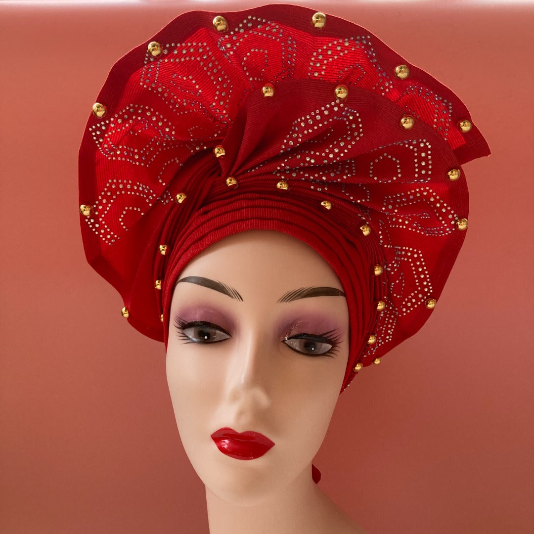 Pretied Turban- Luxury Nigerian Aso Oke Headtie Already Made African Headtie Women Headbands Head Wrap Turban Cap Auto Gele Headties Femme Headscarf Headgear Sewing Fabric For Party
