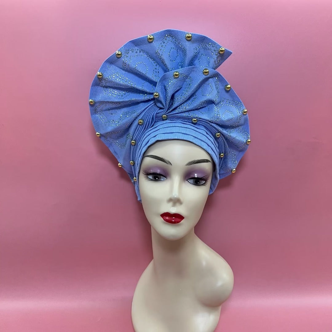 Pretied Turban- Luxury Nigerian Aso Oke Headtie Already Made African Headtie Women Headbands Head Wrap Turban Cap Auto Gele Headties Femme Headscarf Headgear Sewing Fabric For Party