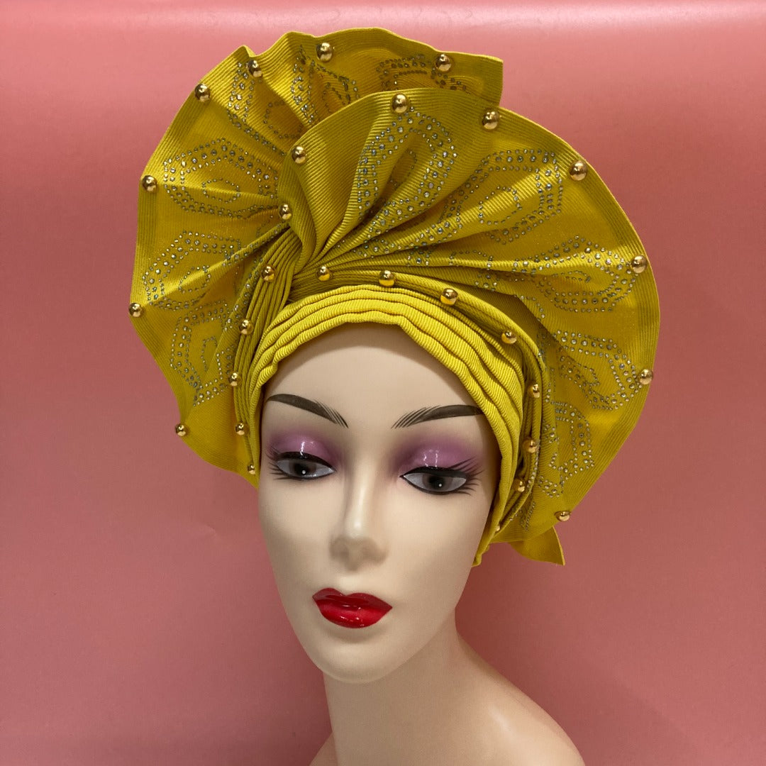 Pretied Turban- Luxury Nigerian Aso Oke Headtie Already Made African Headtie Women Headbands Head Wrap Turban Cap Auto Gele Headties Femme Headscarf Headgear Sewing Fabric For Party