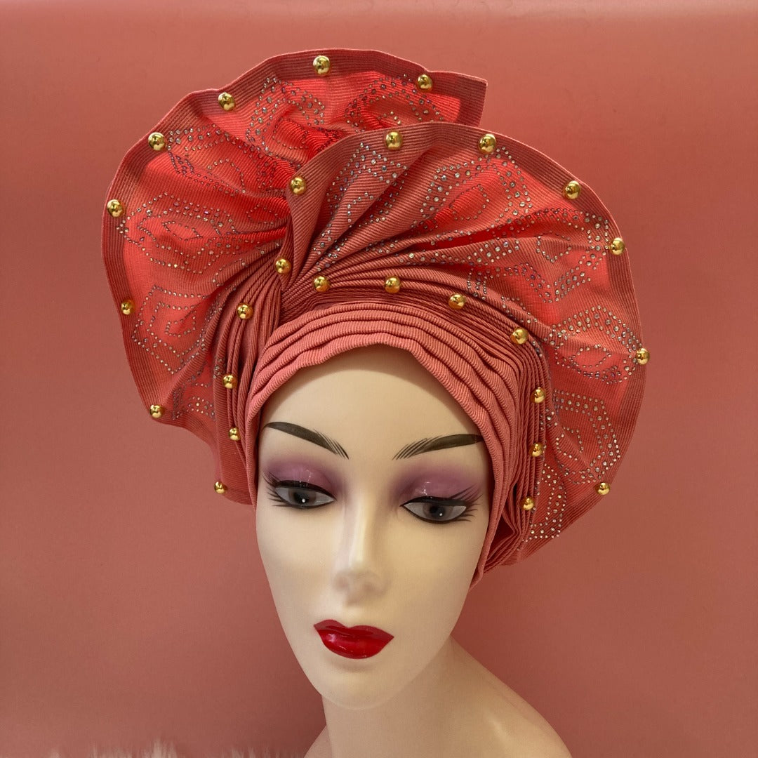Pretied Turban- Luxury Nigerian Aso Oke Headtie Already Made African Headtie Women Headbands Head Wrap Turban Cap Auto Gele Headties Femme Headscarf Headgear Sewing Fabric For Party