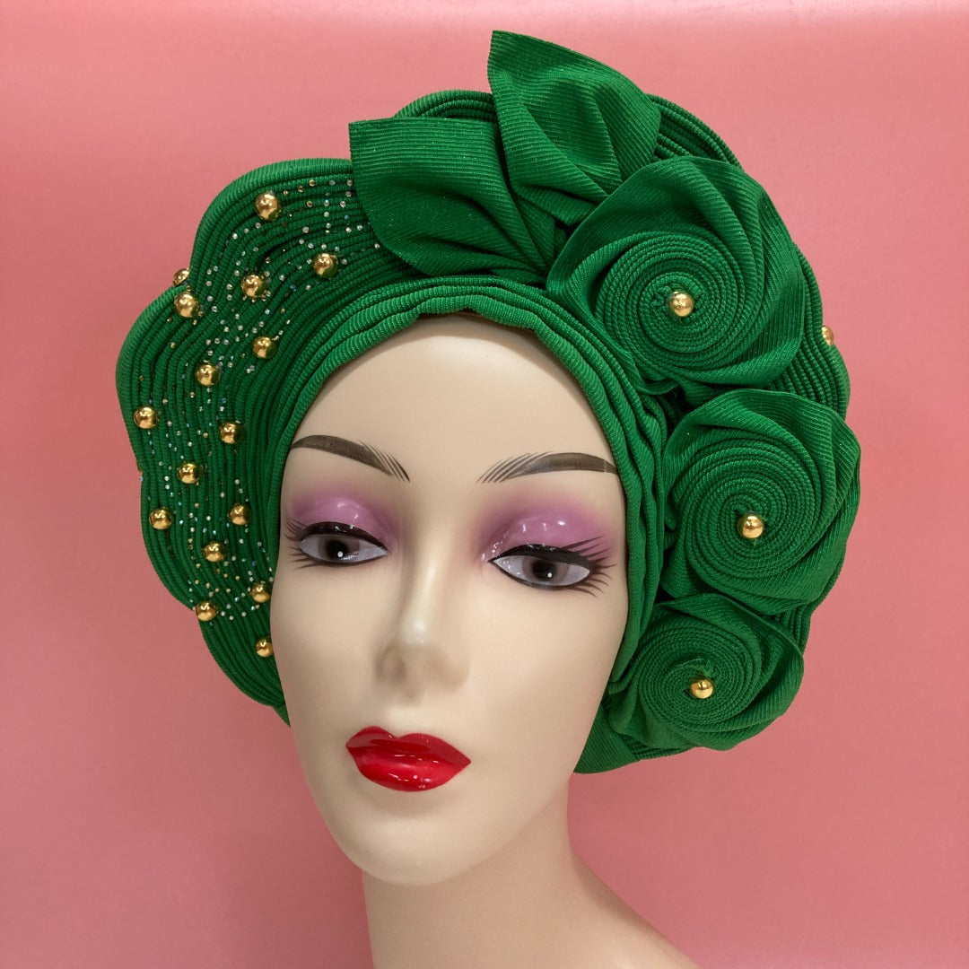 Pretied Turban- Luxury Nigerian Aso Oke Headtie Already Made African Headtie Women Headbands Head Wrap Turban Cap Auto Gele Headties Femme Headscarf Headgear Sewing Fabric For Party