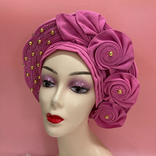 Pretied Turban- Luxury Nigerian Aso Oke Headtie Already Made African Headtie Women Headbands Head Wrap Turban Cap Auto Gele Headties Femme Headscarf Headgear Sewing Fabric For Party