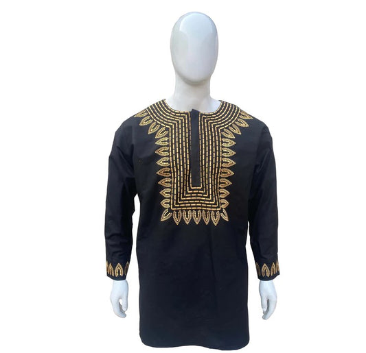 Black & Gold Men  Embroidery Shirt