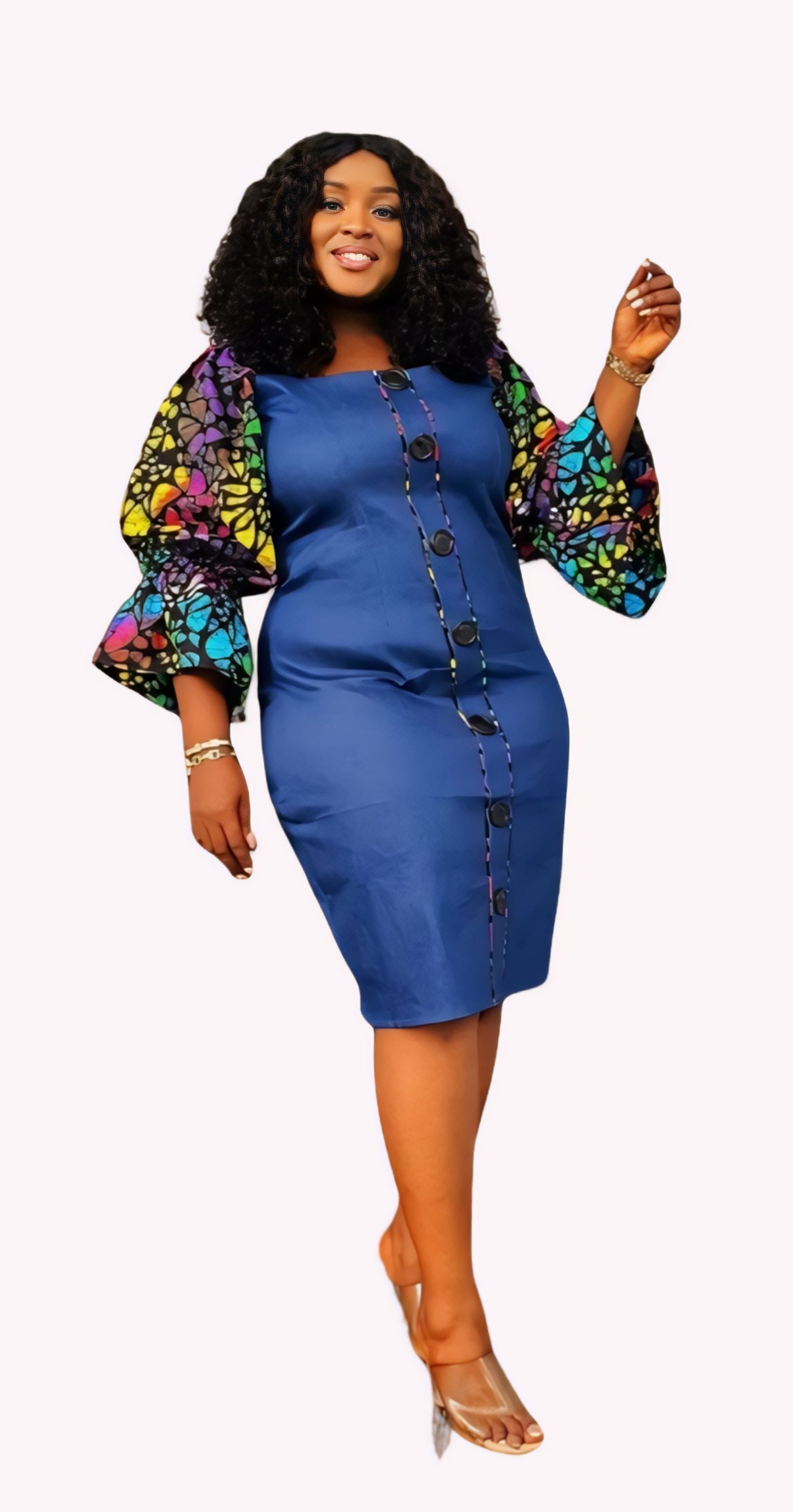 Yatta -Zoe  Ankara Denim Dress