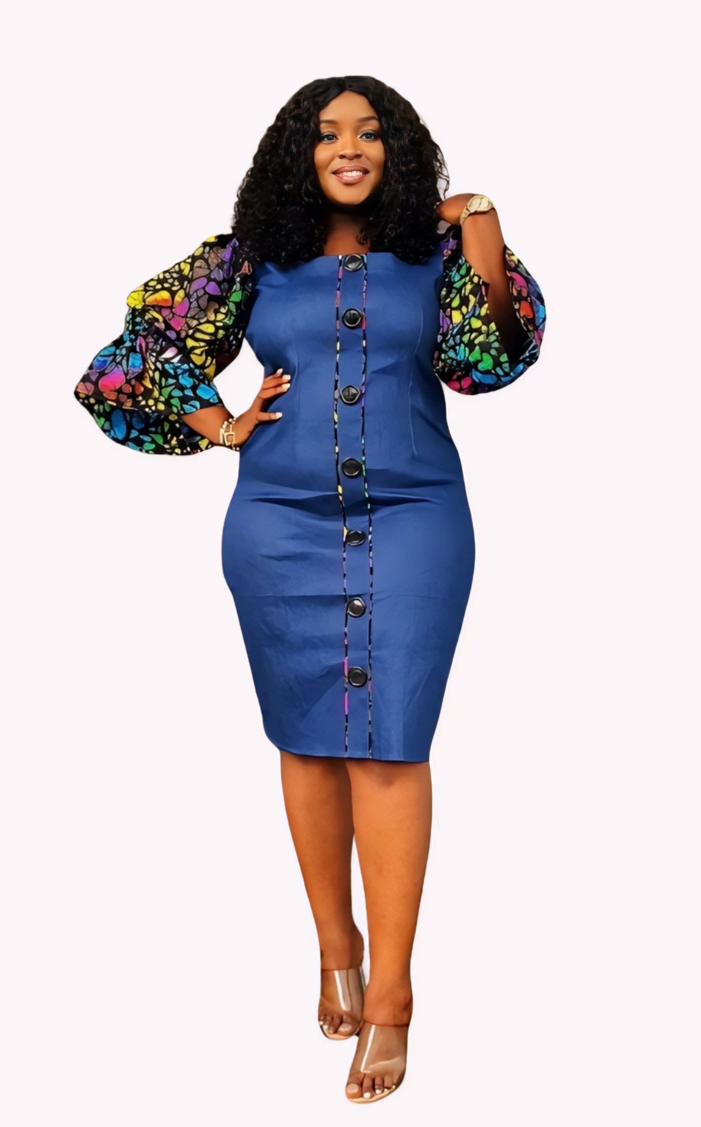 Yatta -Zoe  Ankara Denim Dress