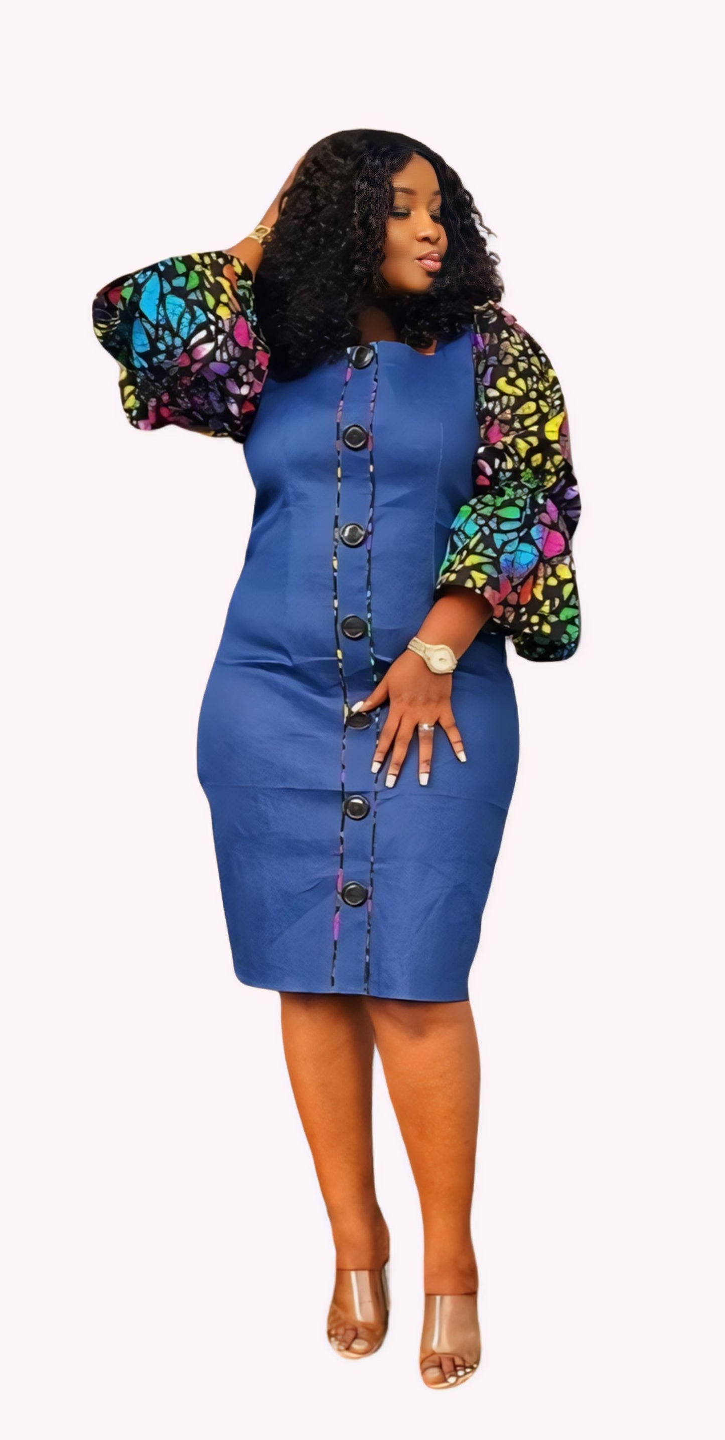 Yatta -Zoe  Ankara Denim Dress