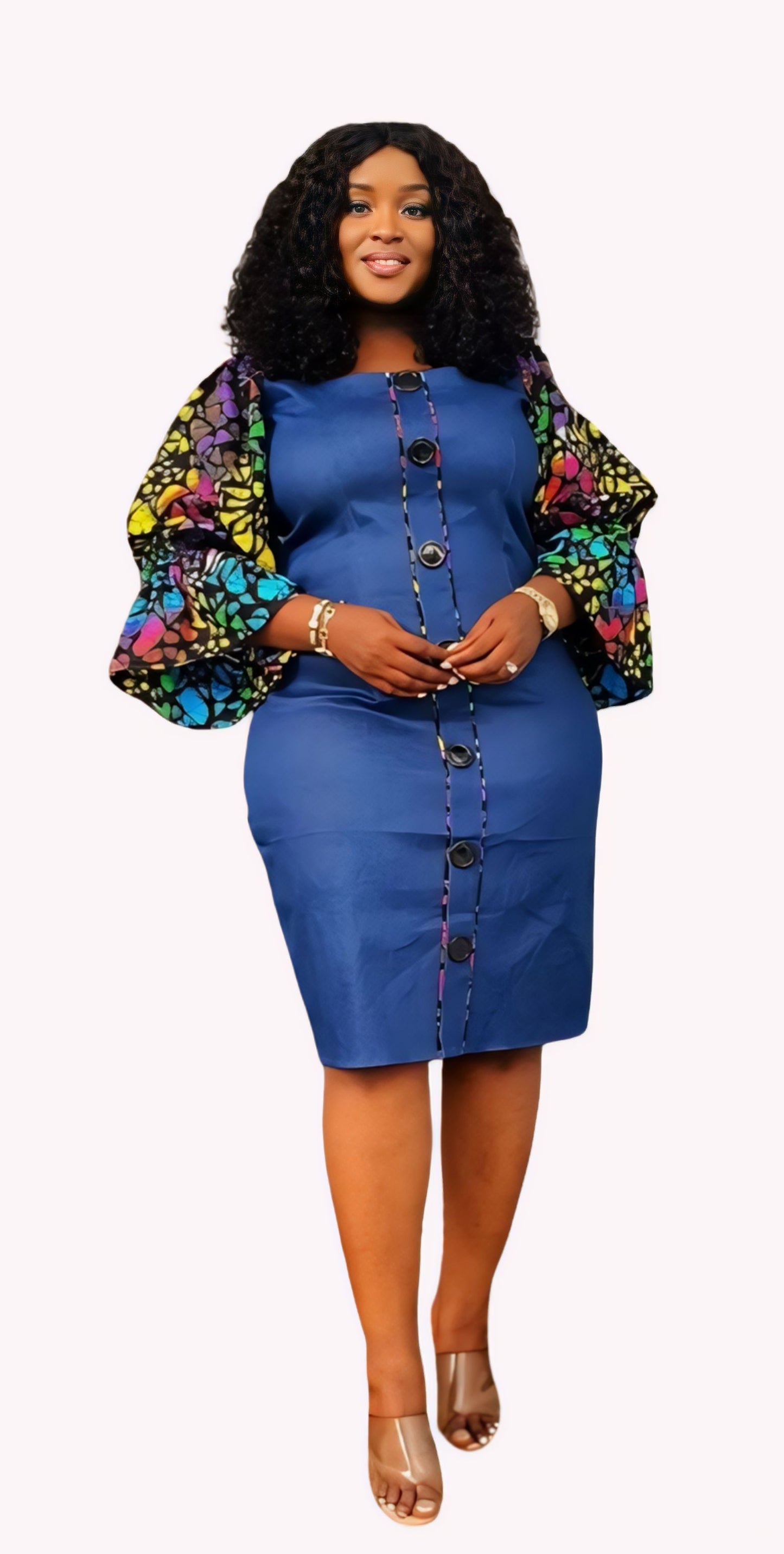 Yatta -Zoe  Ankara Denim Dress