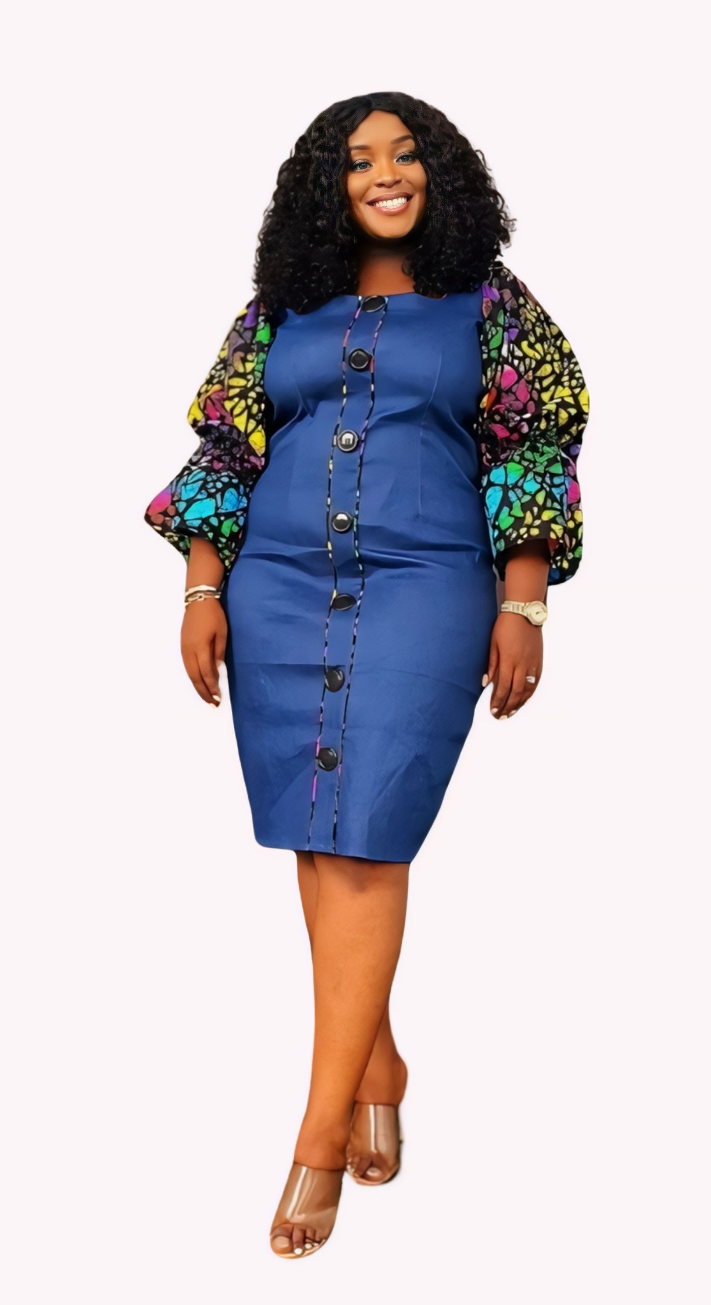 Yatta -Zoe  Ankara Denim Dress