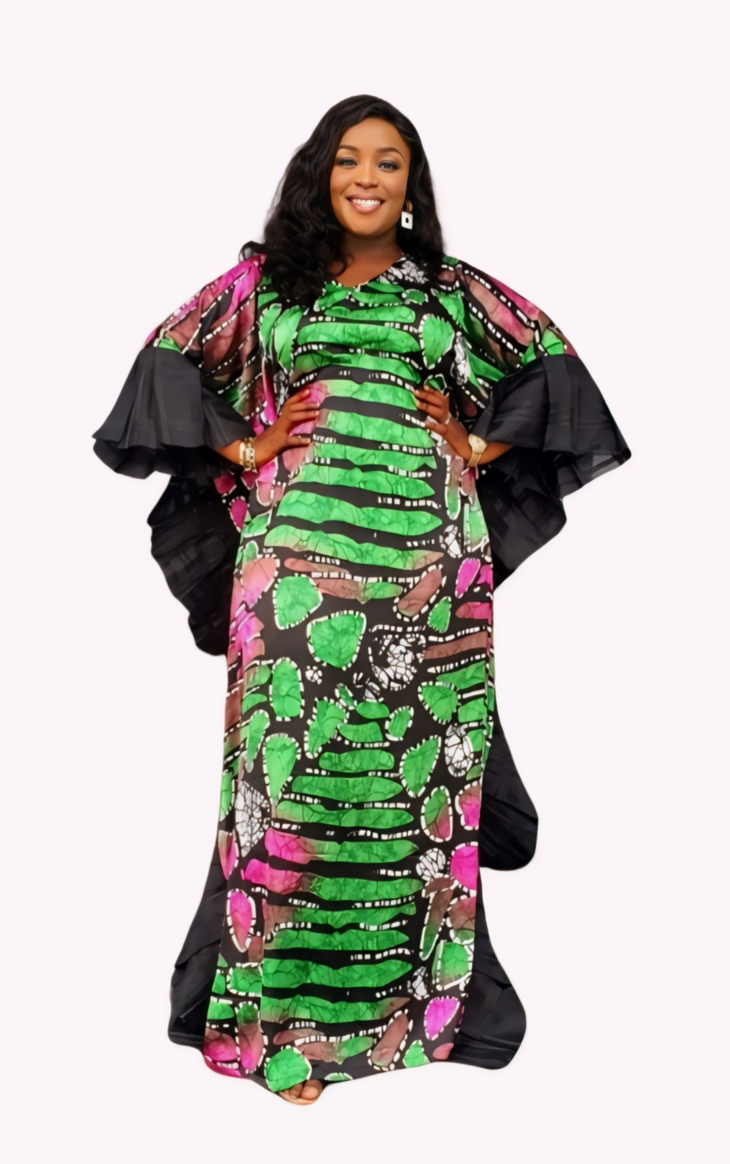 Yatta -Zoe Silk Boubou with Organza Ruffles-Color A