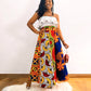 African Patchwork  Maxi Skirt with Elastic Waist Skirt and Pockets (Wax Fabric)