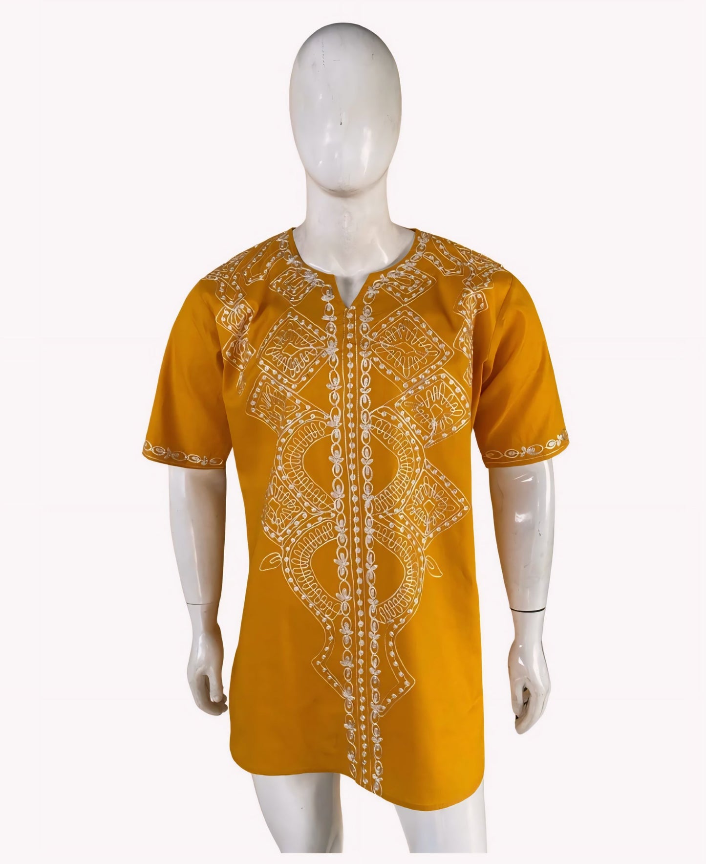 Abu's Gold & White  Embroidered Tunic Shirt