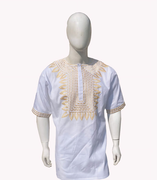 Abu's White Gold Unisex Embroidered Tunic Shirt