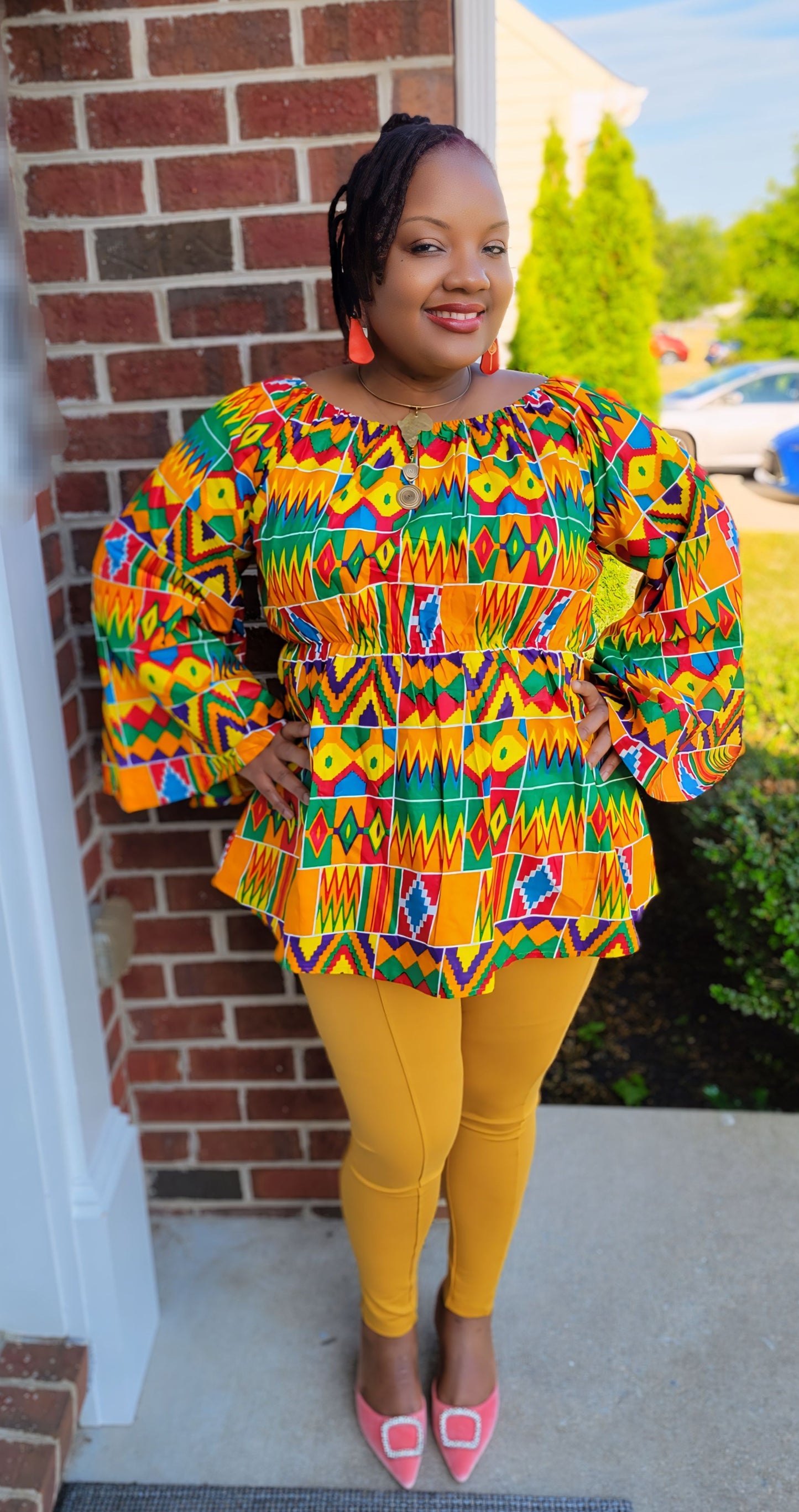 Yahden Women's Kente Bell Sleeve Top