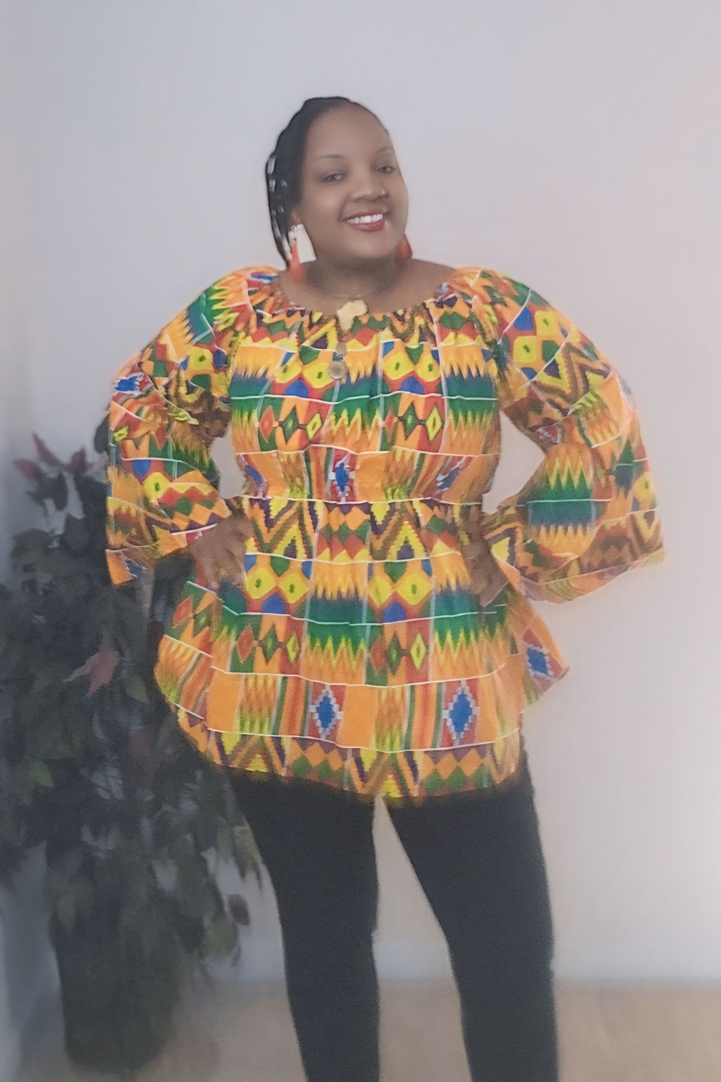 Yahden Women's Kente Bell Sleeve Top