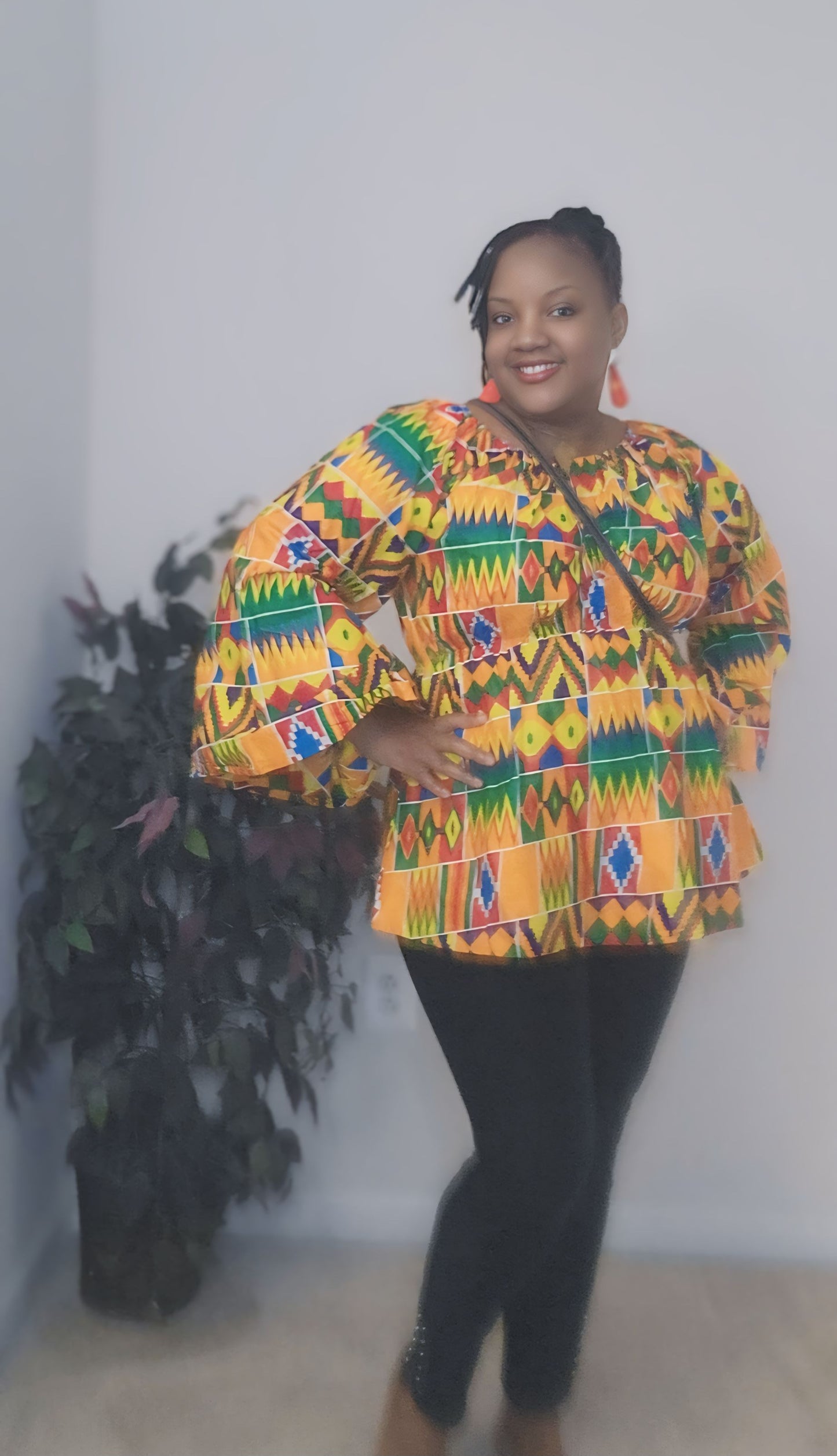 Yahden Women's Kente Bell Sleeve Top