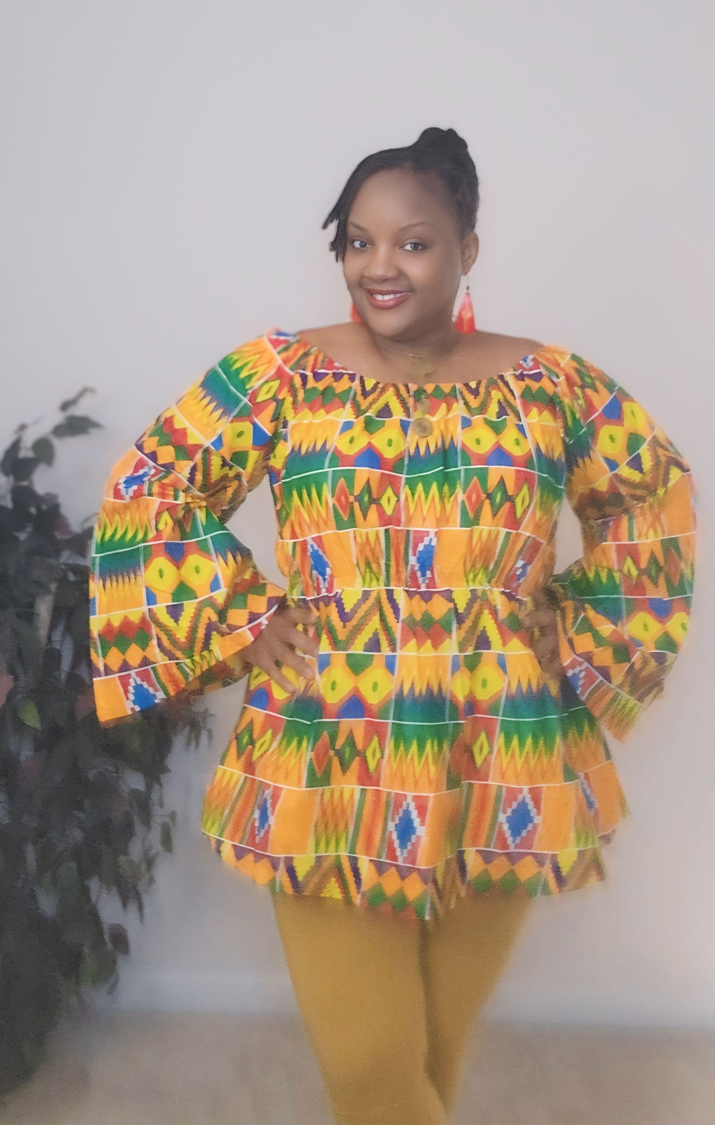 Yahden Women's Kente Bell Sleeve Top