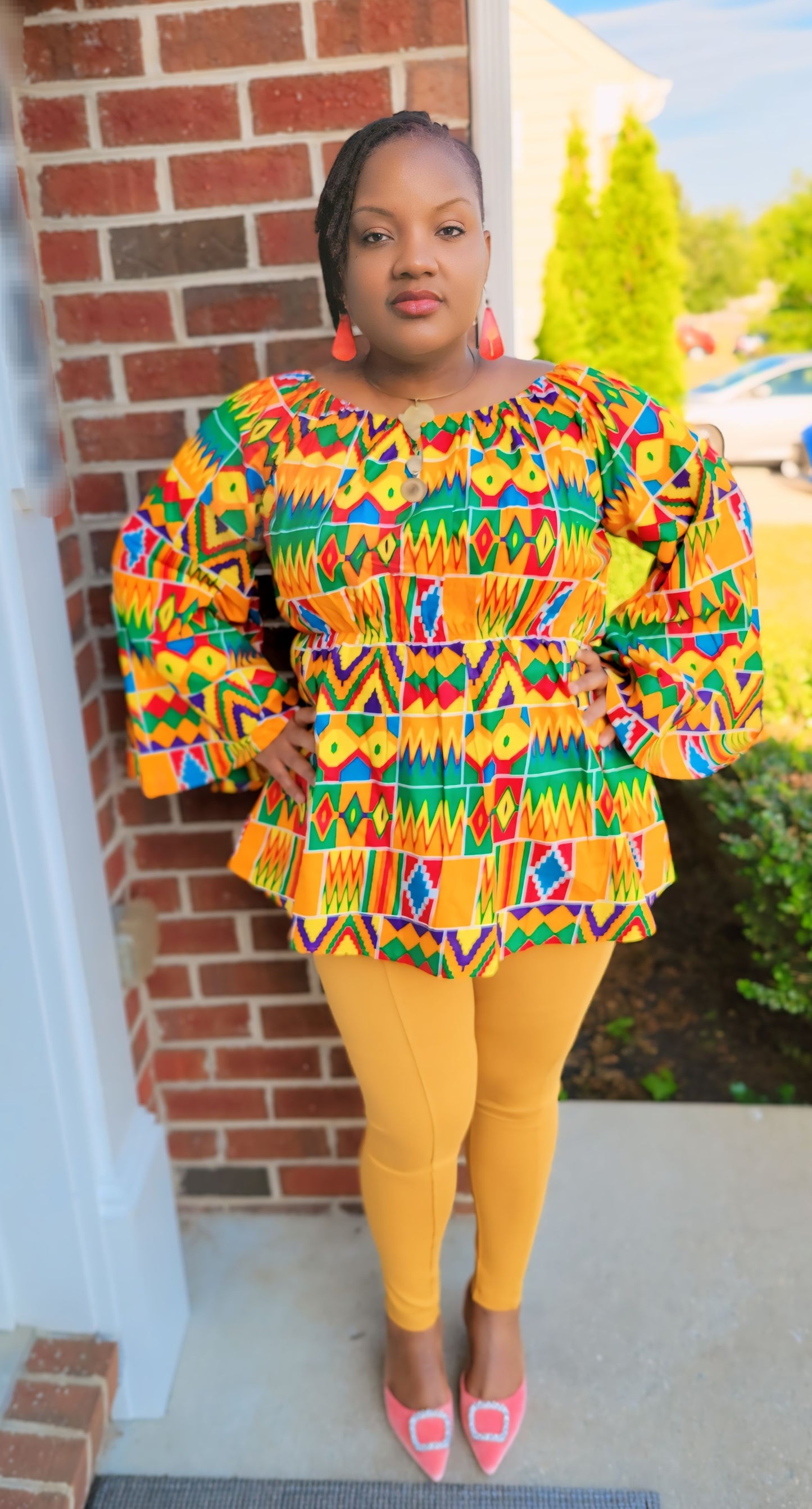 Yahden Women's Kente Bell Sleeve Top