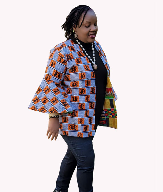 Yahden Women Ankara Short Reversible Kimono Jacket with Side POCKETS-Print A