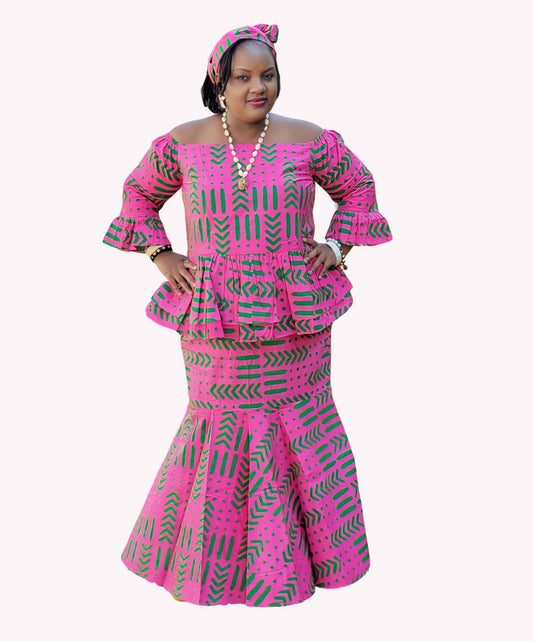 Yahden Women Ankara Off Shoulder Top and Fish Tail Skirt Set-Print A