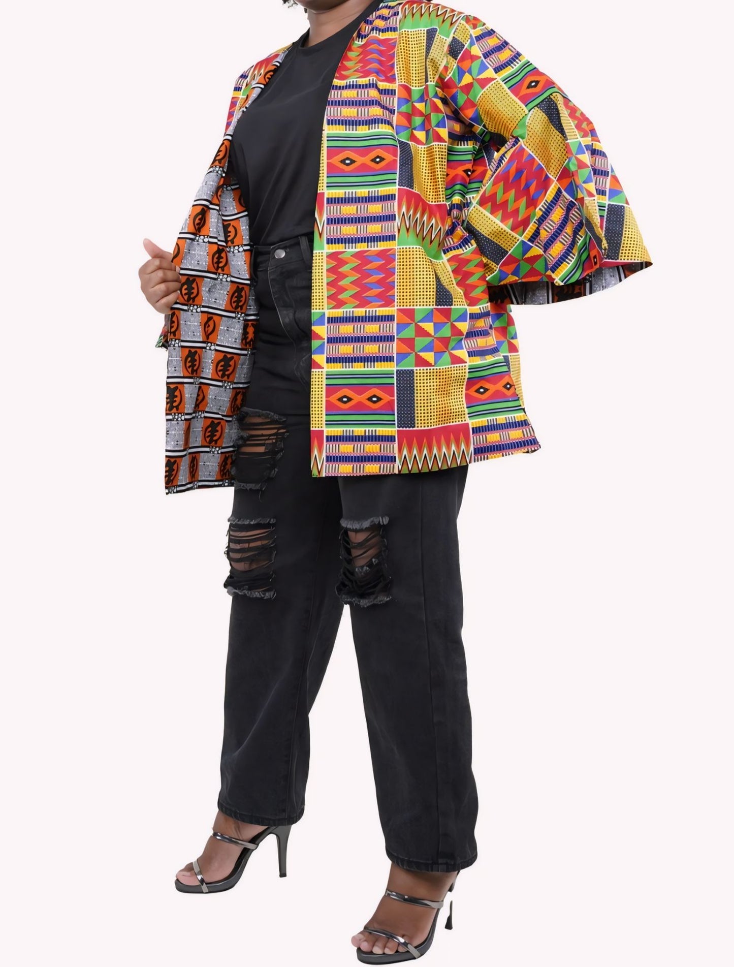 Yahden Women Ankara Short Reversible Kimono Jacket with Side POCKETS-Print B