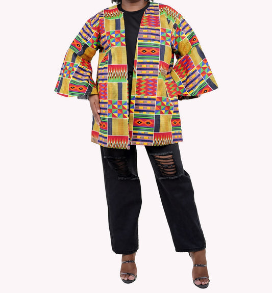 Yahden Women Ankara Short Reversible Kimono Jacket with Side POCKETS-Print B