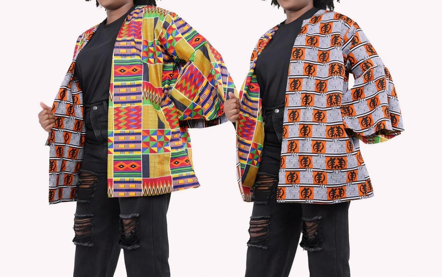 Yahden Women Ankara Short Reversible Kimono Jacket with Side POCKETS-Print B