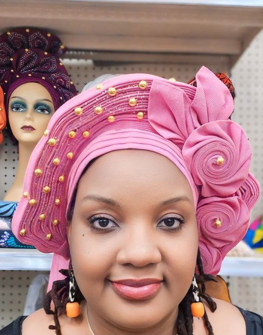Pretied Turban- Luxury Nigerian Aso Oke Headtie Already Made African Headtie Women Headbands Head Wrap Turban Cap Auto Gele Headties Femme Headscarf Headgear Sewing Fabric For Party