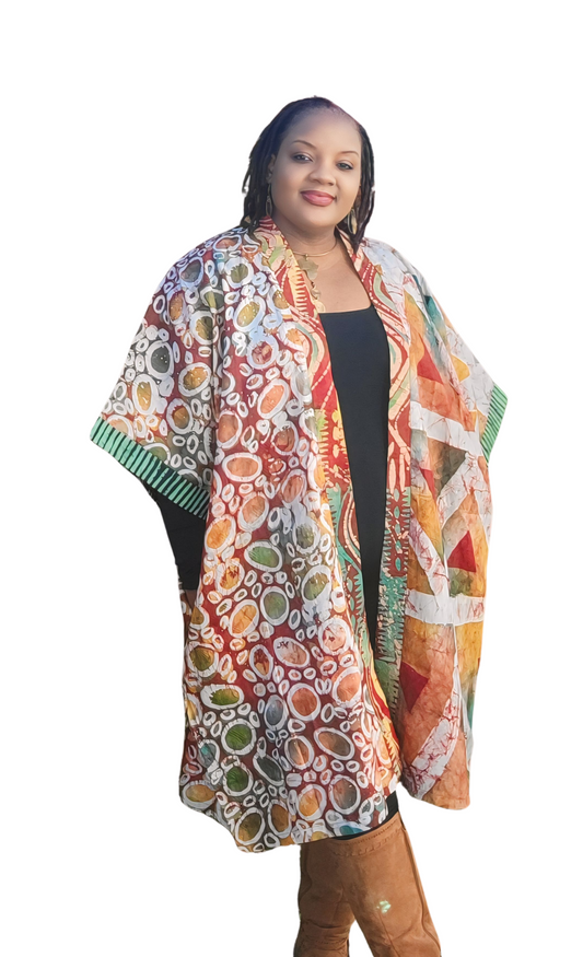 Yamah Short Sleeved Adire  Kimono-Print B