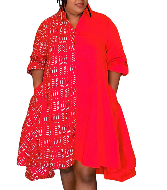 Casy's Hi-Low Shirt Dress -Print B