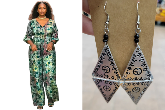 ZURI Adire Jumpsuit - Print C (Size 12/14) + Yah'den Women Aluminum Earrings Collection