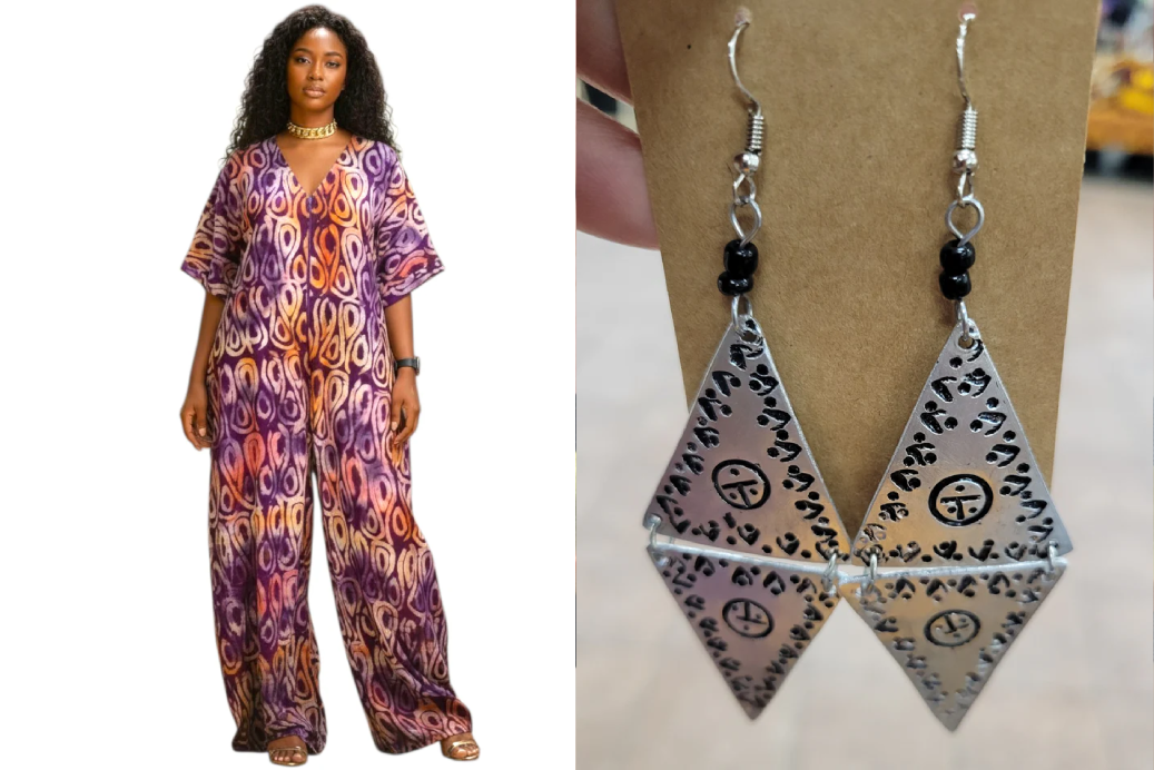 ZURI Adire Jumpsuit - Print E (Size 16/18) + Yah'den Women Aluminum Earrings Collection