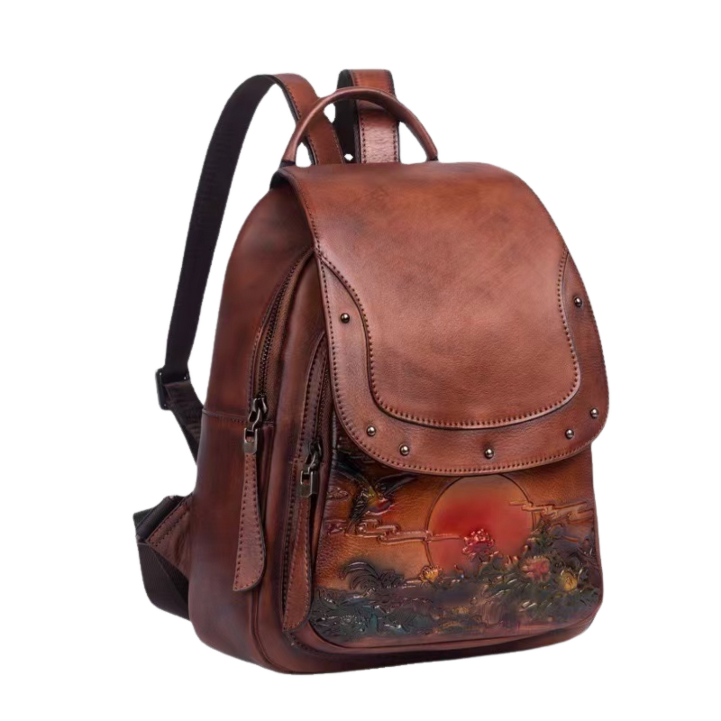 Blanche Luxury Leather Backpack for Women - Vintage Floral Embossed Laptop Backpack for Women, Travel & Work Bag with Adjustable Straps