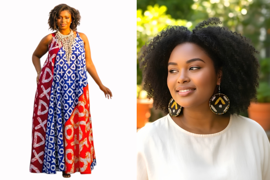 Zawadi Pan-African Maxi Dress-A + Adamas Large Beaded Mudcloth Earrings-Ade