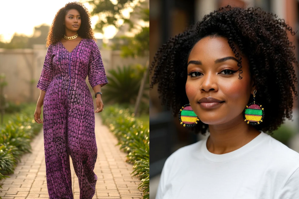 ZURI Adire Jumpsuit - Print A (Size 12/14) + Adamas Small Beaded Mudcloth Earrings-Stella