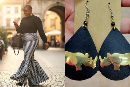 Yahden Ankara Trendy Flared Pants + Frannie's Leather and Brass Earrings