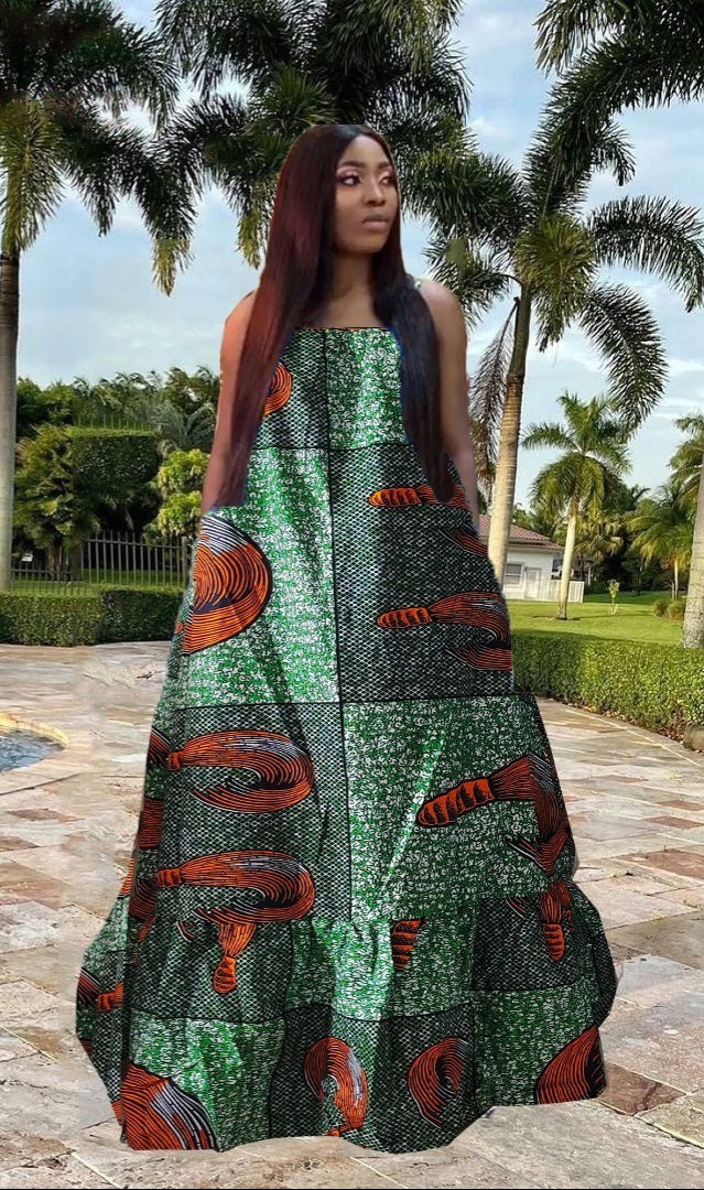 Kaibeh's African Print Maxi Dress Collection- Size:One Size Fits L - 2XL