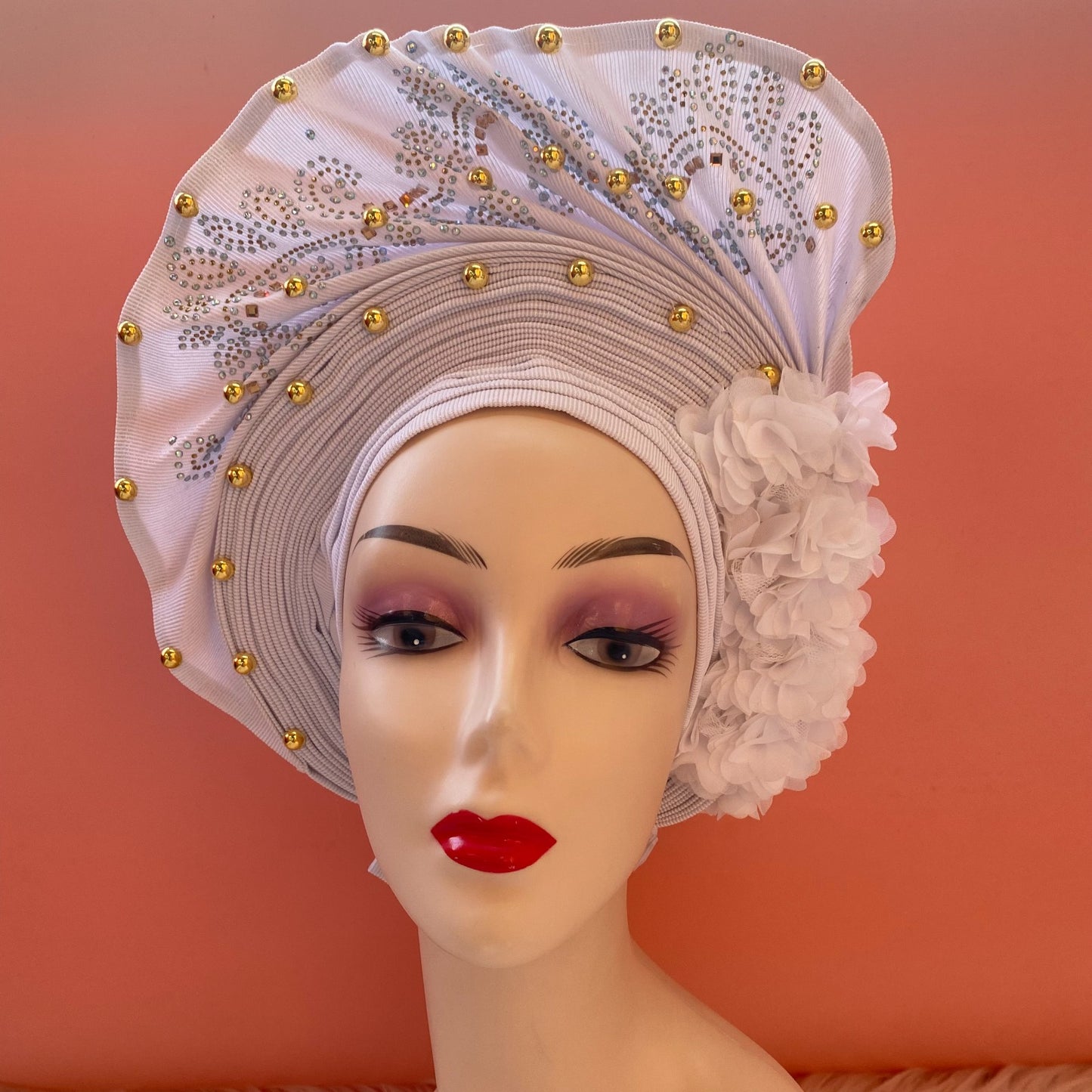 Pretied Turban- Luxury Nigerian Aso Oke Headtie Already Made African Headtie Women Headbands Head Wrap Turban Cap Auto Gele Headties Femme Headscarf Headgear Sewing Fabric For Party