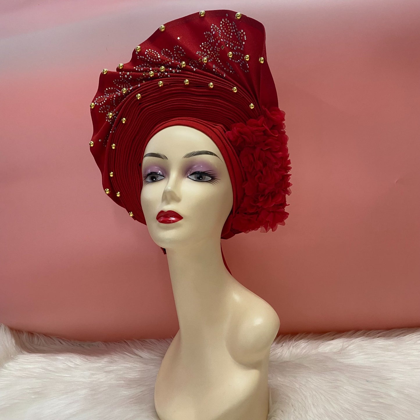 Pretied Turban- Luxury Nigerian Aso Oke Headtie Already Made African Headtie Women Headbands Head Wrap Turban Cap Auto Gele Headties Femme Headscarf Headgear Sewing Fabric For Party