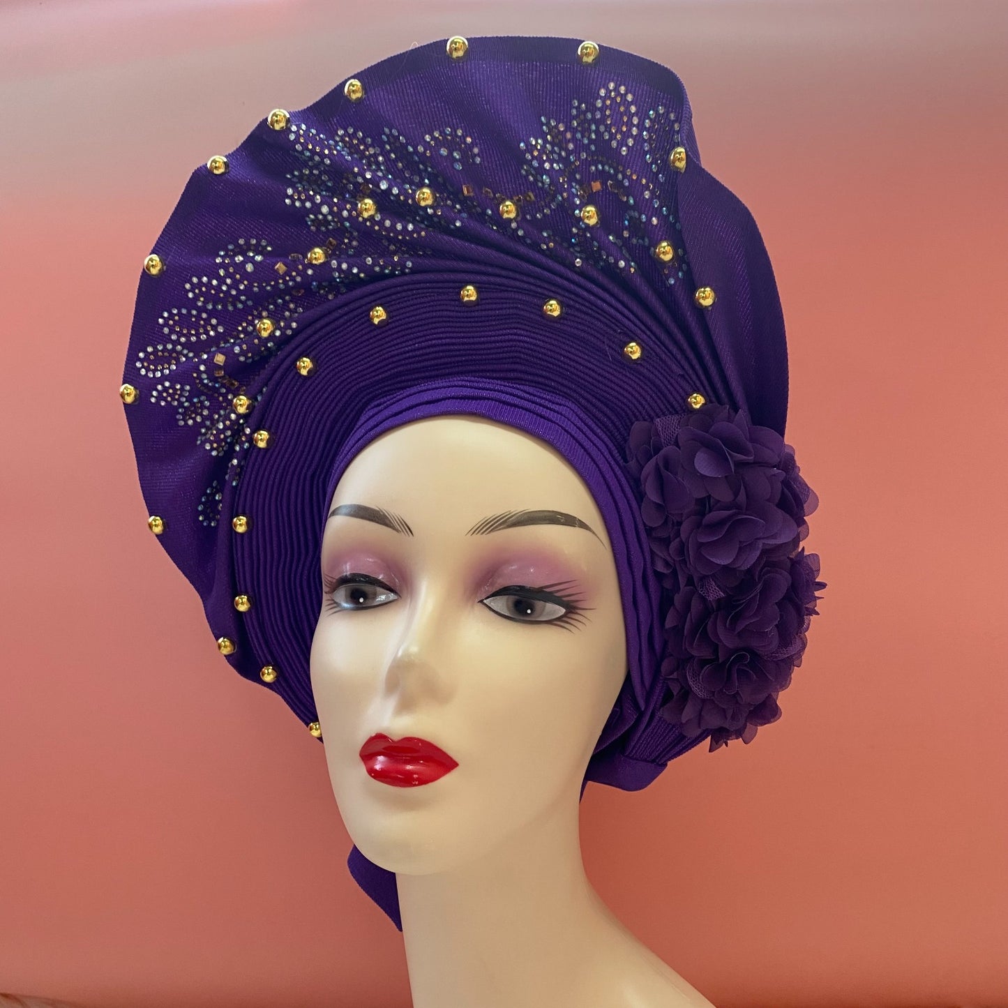 Pretied Turban- Luxury Nigerian Aso Oke Headtie Already Made African Headtie Women Headbands Head Wrap Turban Cap Auto Gele Headties Femme Headscarf Headgear Sewing Fabric For Party